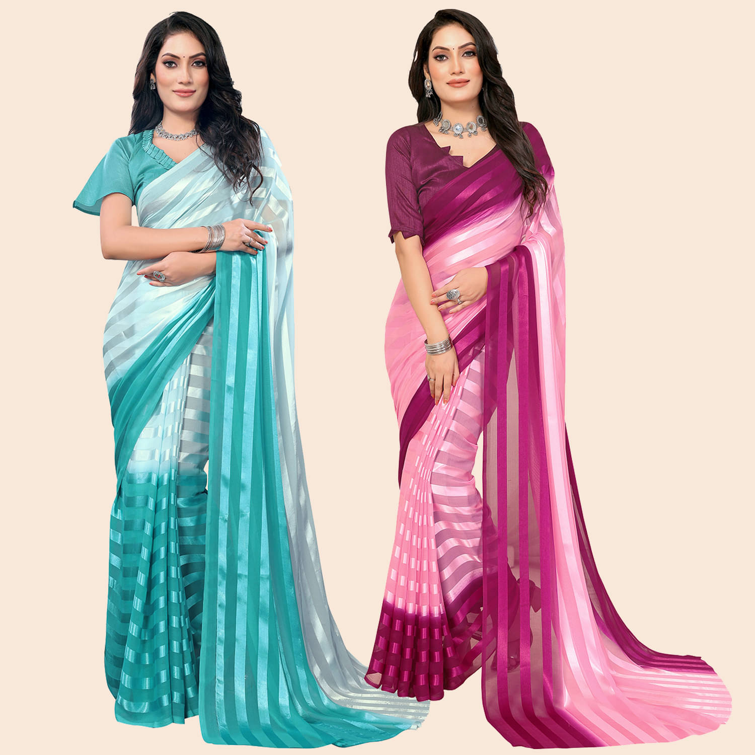 Kashvi Sarees Satin Striped Saree With Unstitched Blouse Piece ( Multicolor )     			Kashvi Sarees Satin Striped Saree With Unstitched Blouse Piece ( Multicolor )