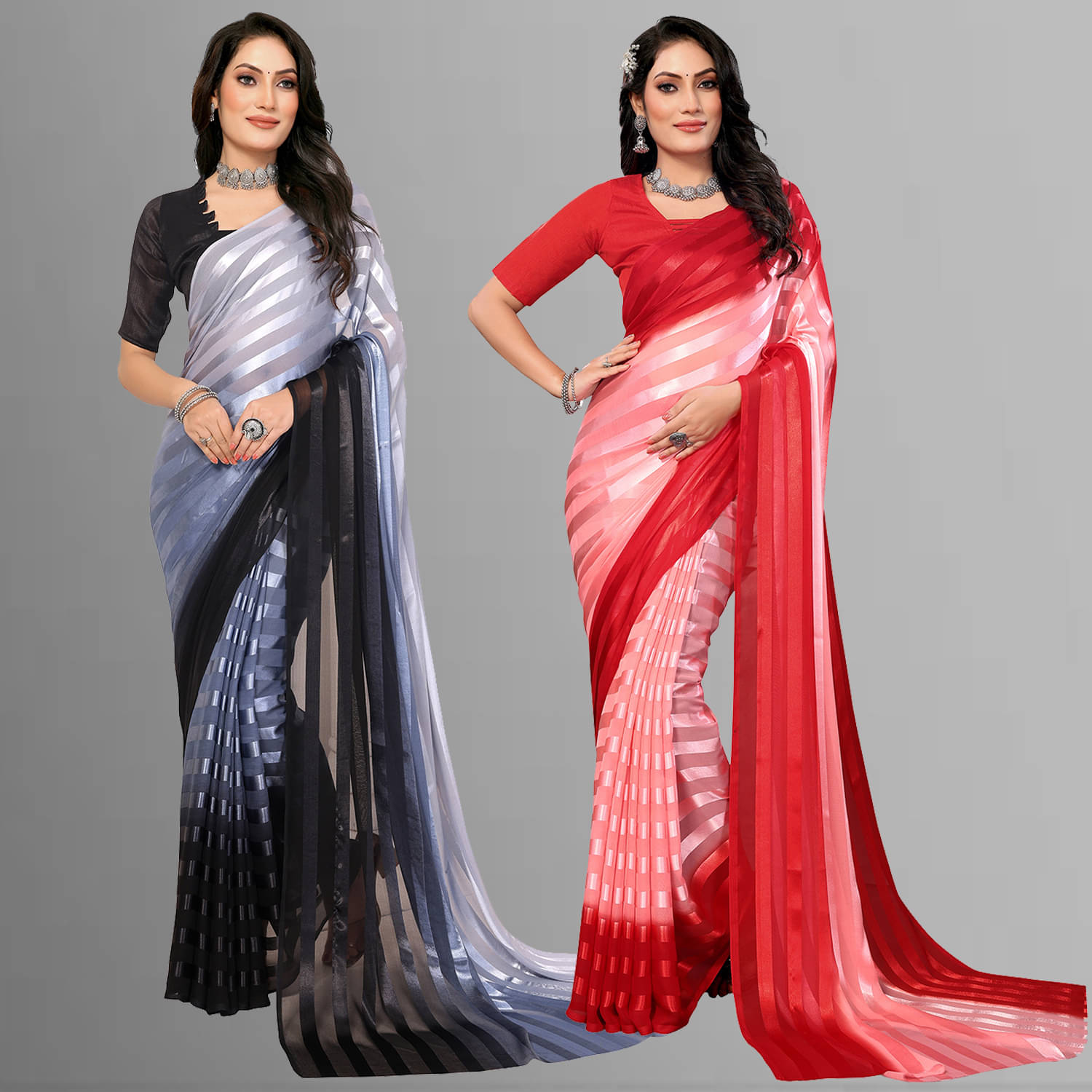 Kashvi Sarees Satin Striped Saree With Unstitched Blouse Piece ( Multicolor ) Kashvi Sarees Satin Striped Saree With Unstitched Blouse Piece ( Multicolor )