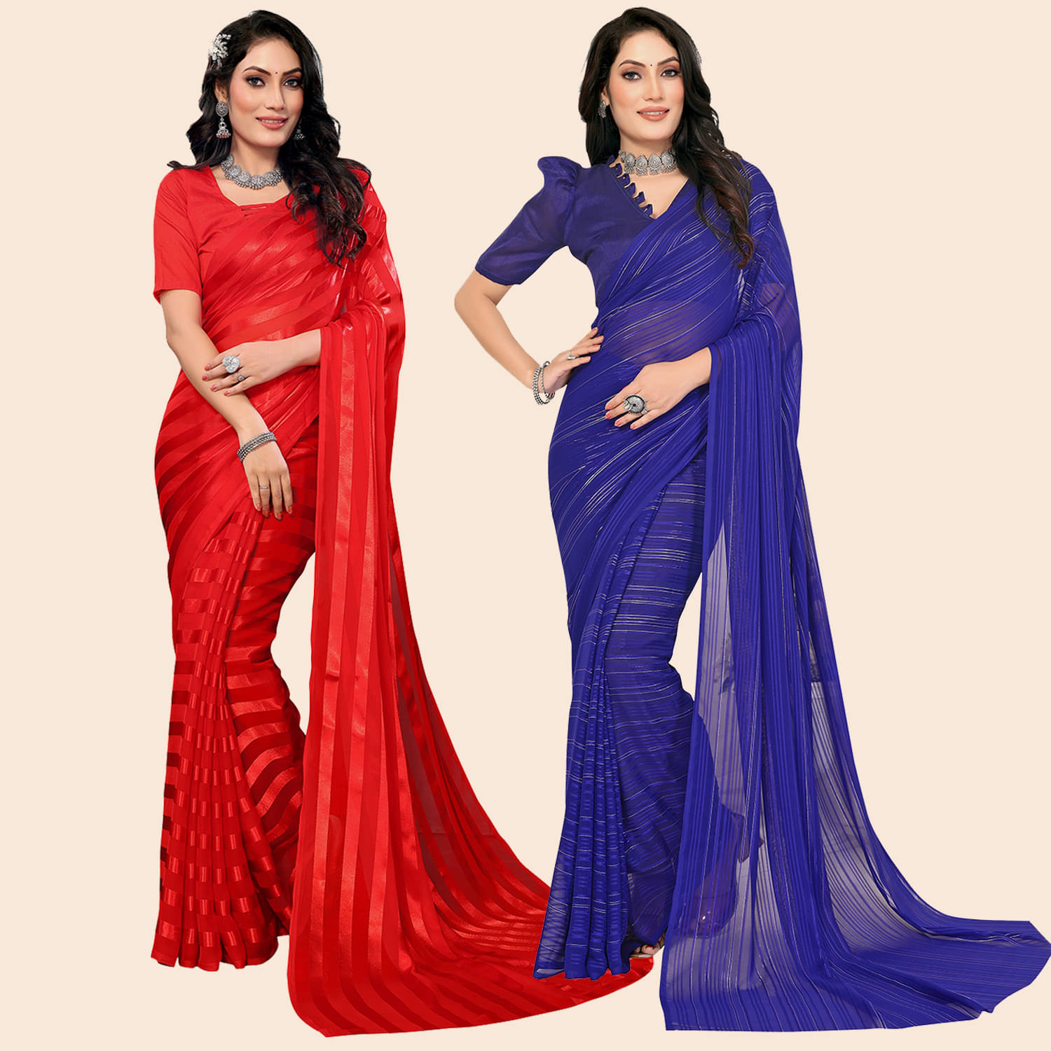 Kashvi Sarees Satin Striped Saree With Unstitched Blouse Piece ( Multicolor )     			Kashvi Sarees Satin Striped Saree With Unstitched Blouse Piece ( Multicolor )