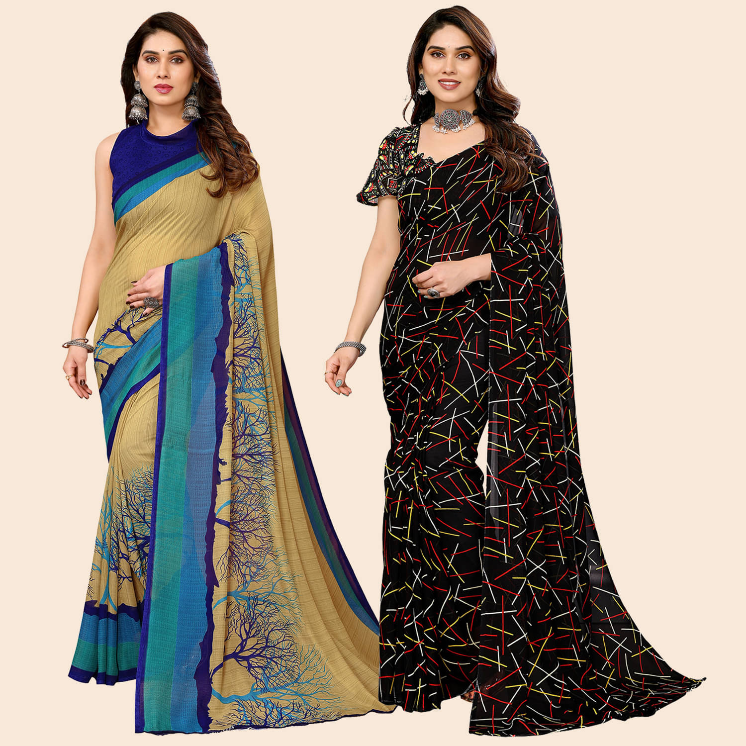     			Kashvi Sarees Georgette Printed Saree With Unstitched Blouse Piece ( Multicolor )
