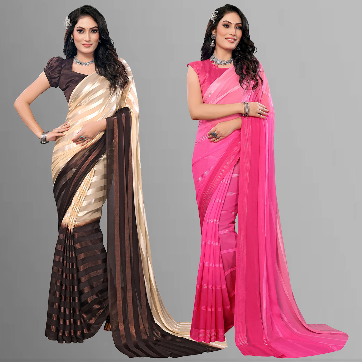 Kashvi Sarees Satin Striped Saree With Unstitched Blouse Piece ( Multicolor )     			Kashvi Sarees Satin Striped Saree With Unstitched Blouse Piece ( Multicolor )