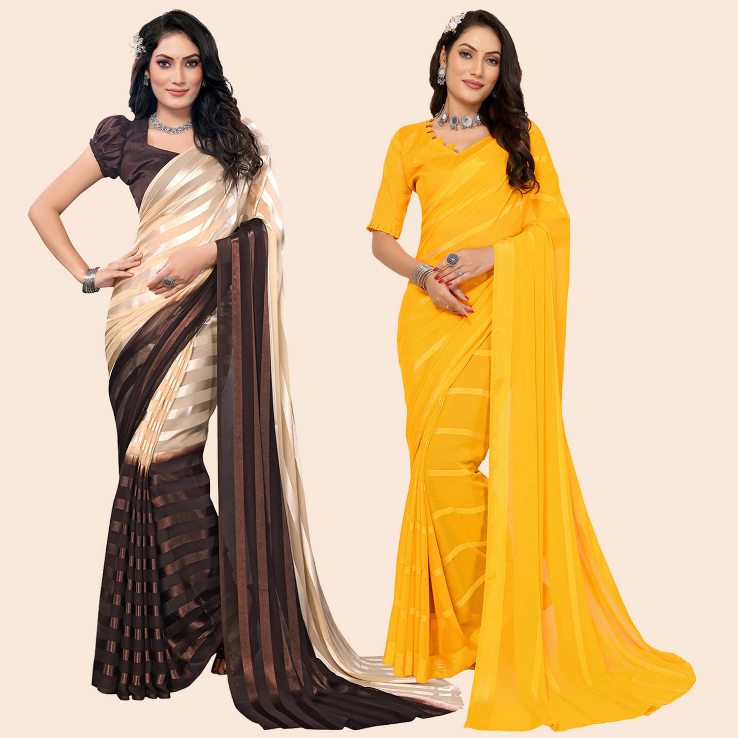 Kashvi Sarees Satin Striped Saree With Unstitched Blouse Piece ( Multicolor ) Kashvi Sarees Satin Striped Saree With Unstitched Blouse Piece ( Multicolor )