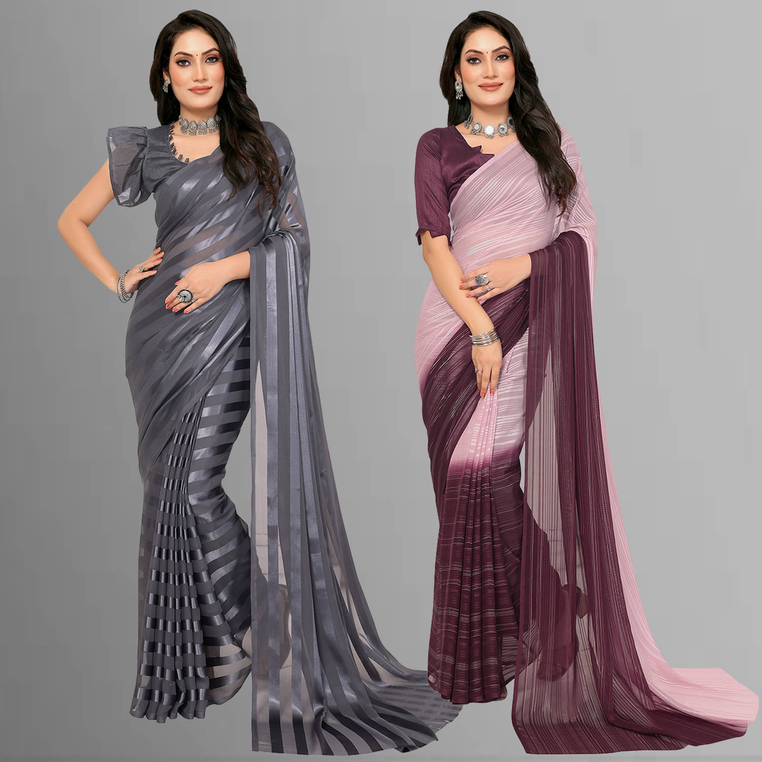     			Kashvi Sarees Satin Striped Saree With Unstitched Blouse Piece ( Multicolor )