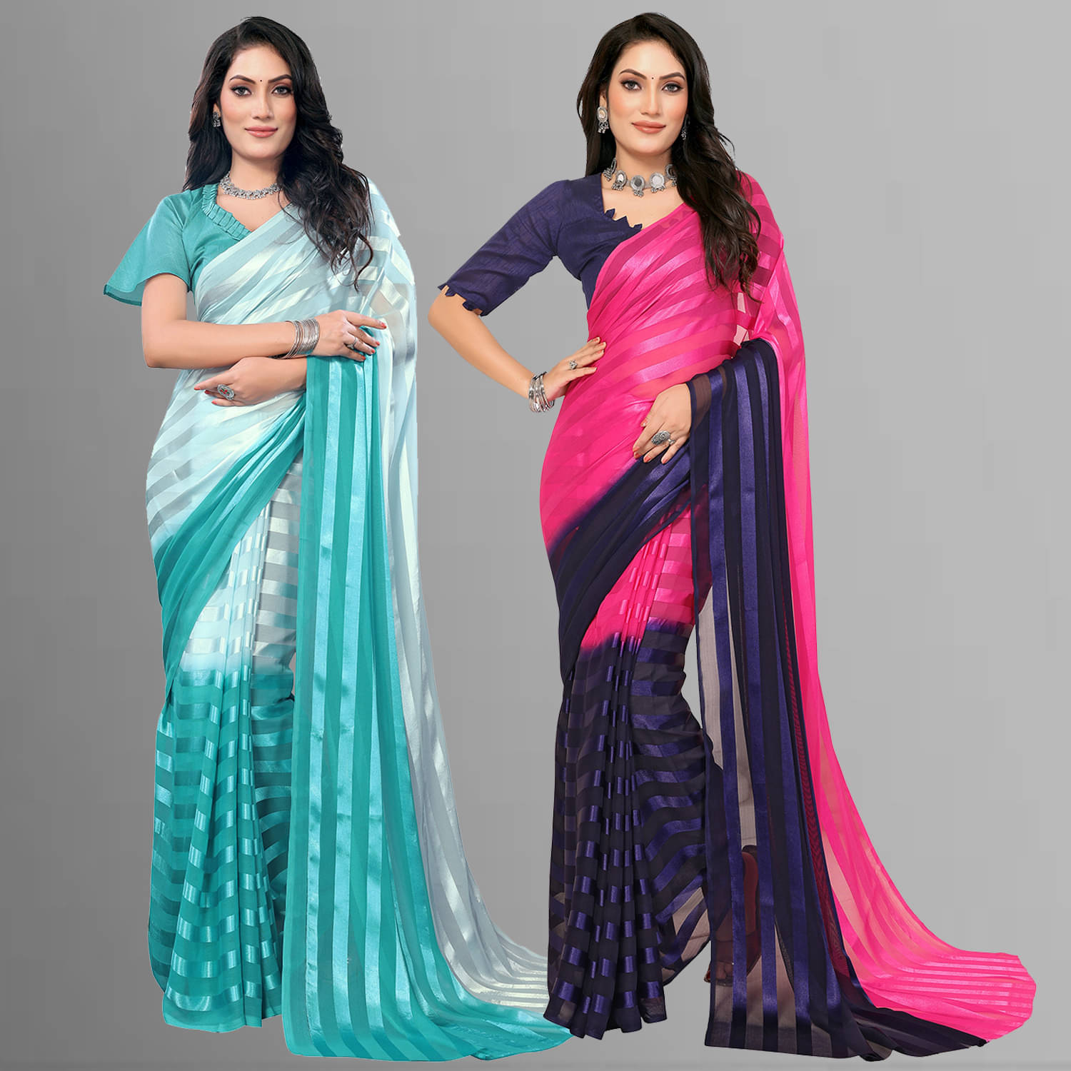 Kashvi Sarees Satin Striped Saree With Unstitched Blouse Piece ( Multicolor )     			Kashvi Sarees Satin Striped Saree With Unstitched Blouse Piece ( Multicolor )
