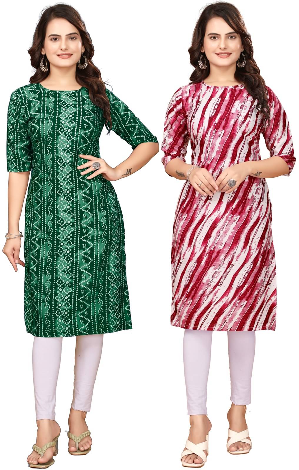 MELDI KRUPA Pack of 2 Crepe Printed Straight Women's Kurti - ( Green,Red ) MELDI KRUPA Pack of 2 Crepe Printed Straight Women's Kurti - ( Green,Red )
