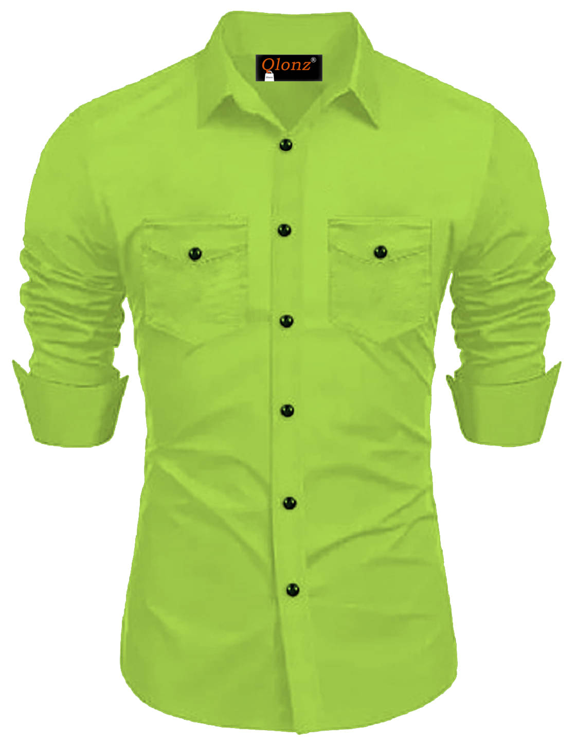     			Qlonz store Cotton Blend Regular Fit Solids Full Sleeves Men's Casual Shirt - Lime Green ( Pack of 1 )
