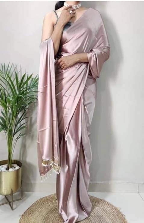 Saadhvi Satin Solid Saree With Unstitched Blouse Piece ( Pink )     			Saadhvi Satin Solid Saree With Unstitched Blouse Piece ( Pink )