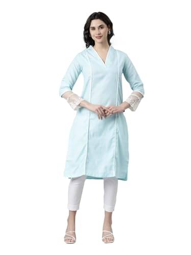 Samhitas Pack of 1 Cotton Solid Straight Women's Kurti - ( Blue ) Samhitas Pack of 1 Cotton Solid Straight Women's Kurti - ( Blue )