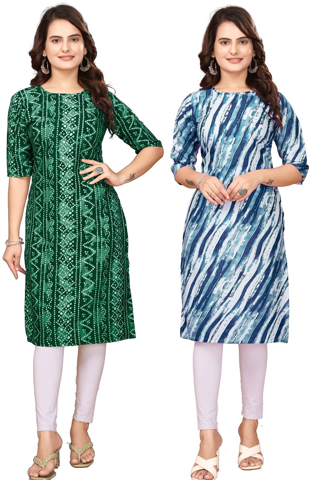 VACHHARAJ GROUP Pack of 2 Crepe Printed Straight Women's Kurti - ( Green,Blue ) VACHHARAJ GROUP Pack of 2 Crepe Printed Straight Women's Kurti - ( Green,Blue )