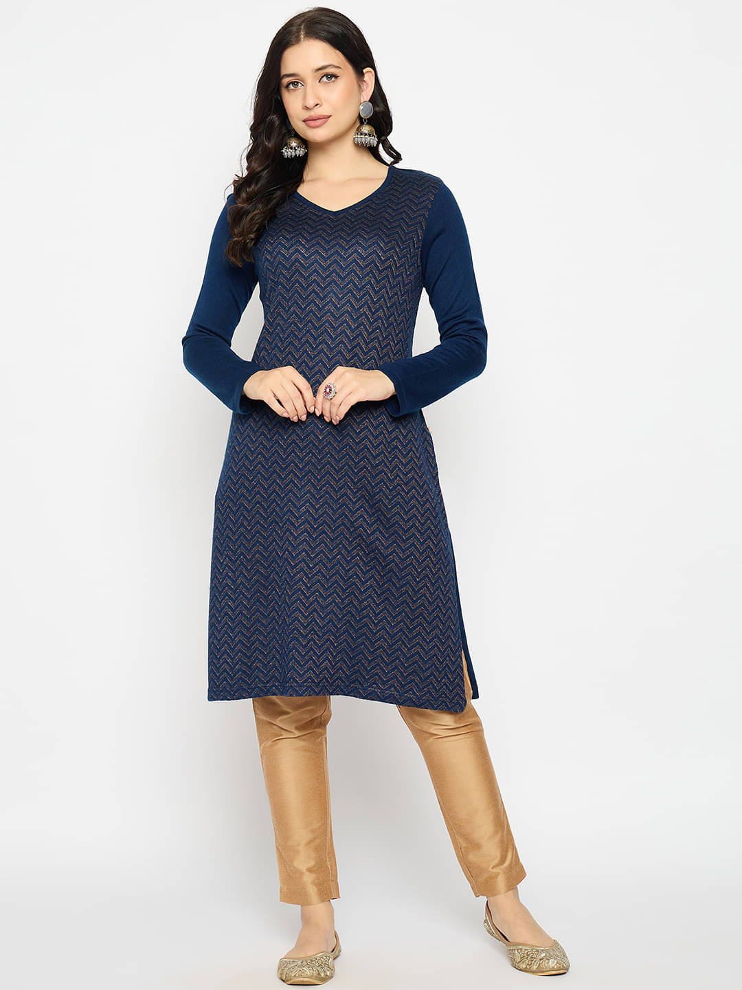     			VIAZAA Pack of 1 Acrylic Printed Straight Women's Kurti - ( Navy Blue )