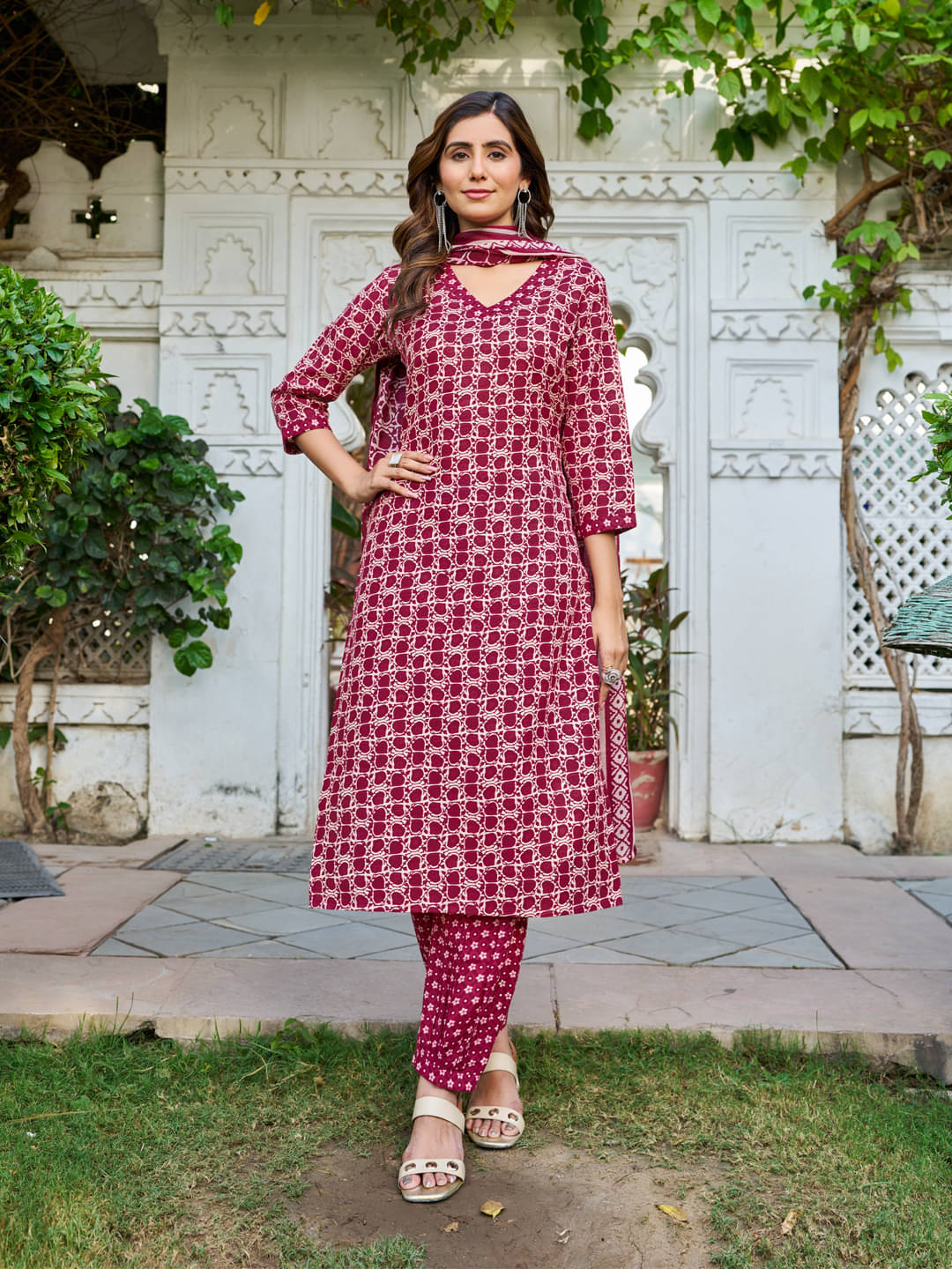 VIBE VISION Cotton Blend Printed Kurti With Pants Women's Stitched Salwar Suit - Red ( Pack of 1 )     			VIBE VISION Cotton Blend Printed Kurti With Pants Women's Stitched Salwar Suit - Red ( Pack of 1 )