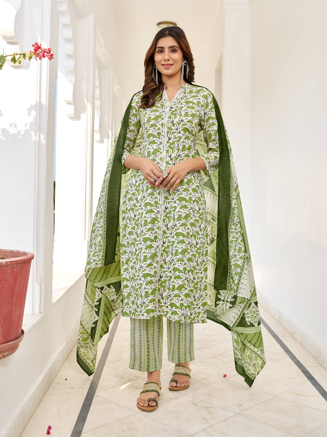 VIBE VISION Cotton Blend Printed Kurti With Pants Women's Stitched Salwar Suit - Green ( Pack of 1 )     			VIBE VISION Cotton Blend Printed Kurti With Pants Women's Stitched Salwar Suit - Green ( Pack of 1 )