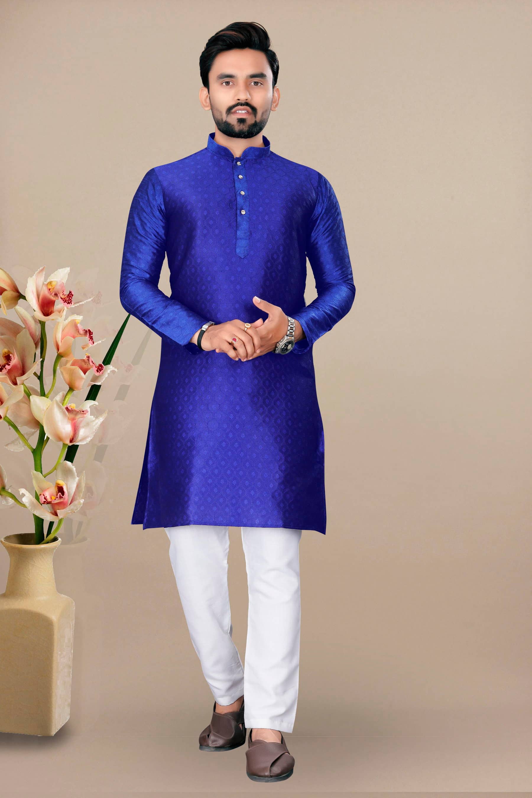 YUG ART Sea Green Silk Regular Fit Men's Kurta Pyjama Set ( Pack of 1 ) - Kurtas & Kurta Sets | Buy online on ZillyBuy