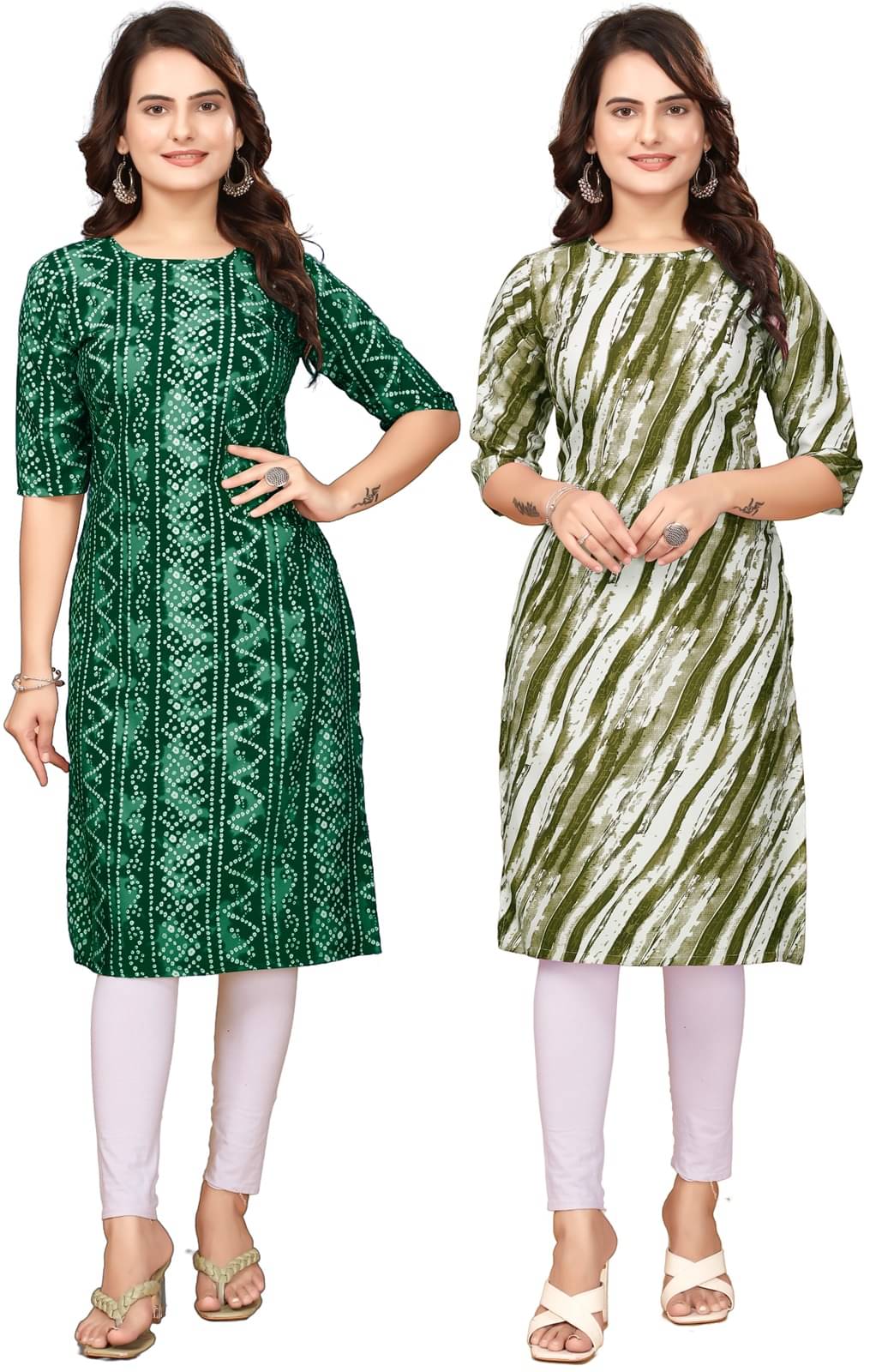 khodal krupa Pack of 2 Crepe Printed Straight Women's Kurti - ( Green,Grey ) khodal krupa Pack of 2 Crepe Printed Straight Women's Kurti - ( Green,Grey )