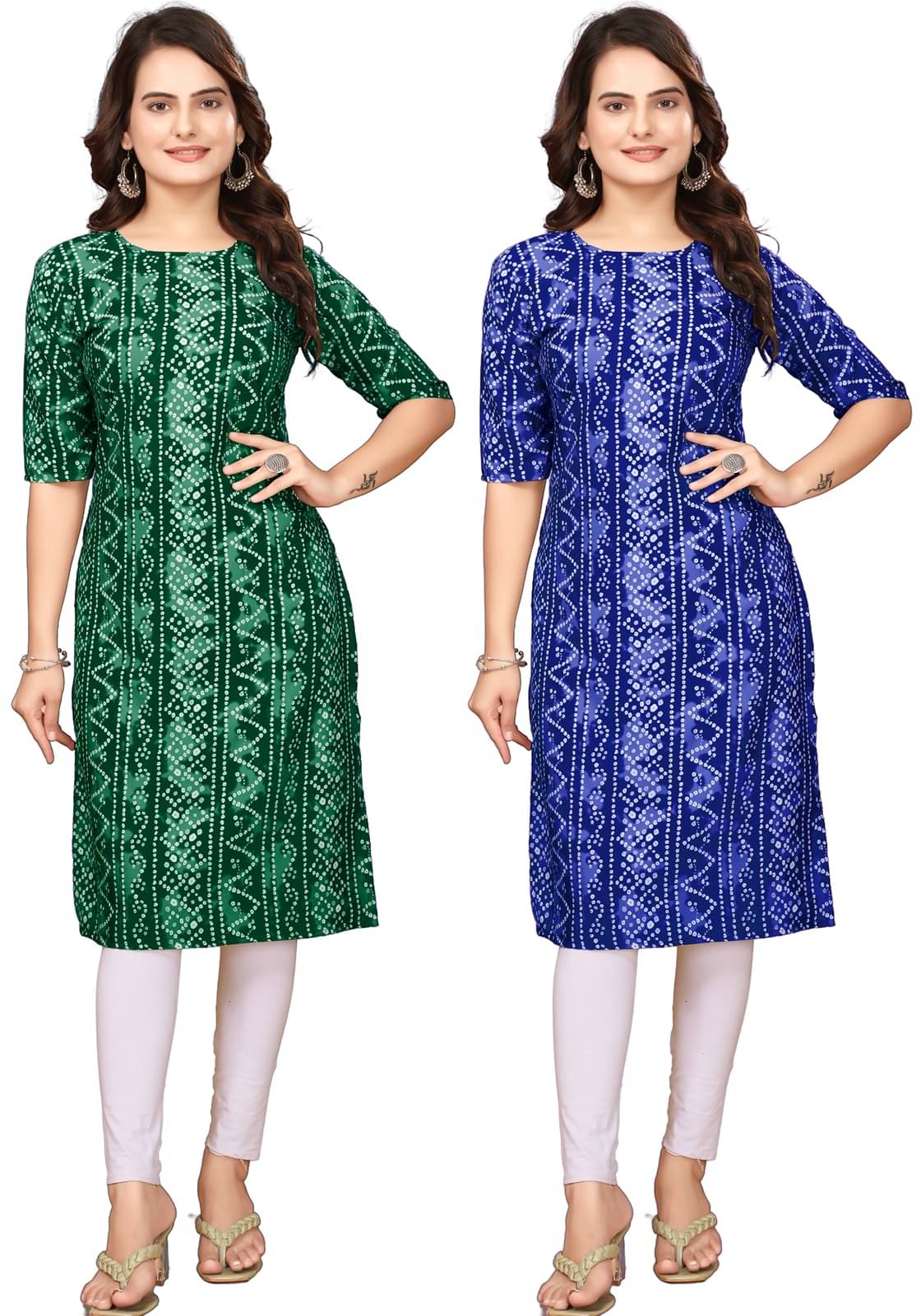 khodal krupa Pack of 2 Crepe Printed Straight Women's Kurti - ( Green,Blue ) khodal krupa Pack of 2 Crepe Printed Straight Women's Kurti - ( Green,Blue )
