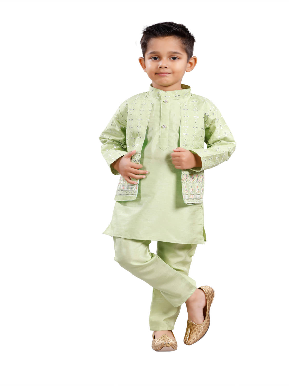 s muktar garments Boys Cotton Blend Sequined - Pattern Kurta Pant Set ( Green , Pack of 1 ) - Kurtas & Kurta Sets | Buy online on ZillyBuy