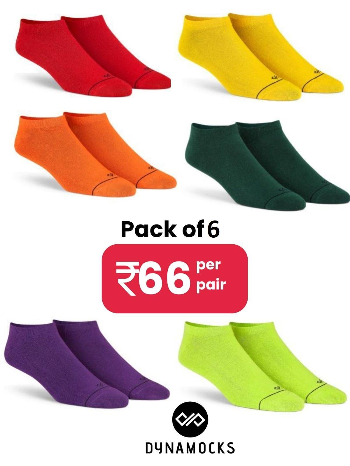     			Dynamocks Cotton Blend Men's Solid Multicolor Low Cut Socks ( Pack of 6 )