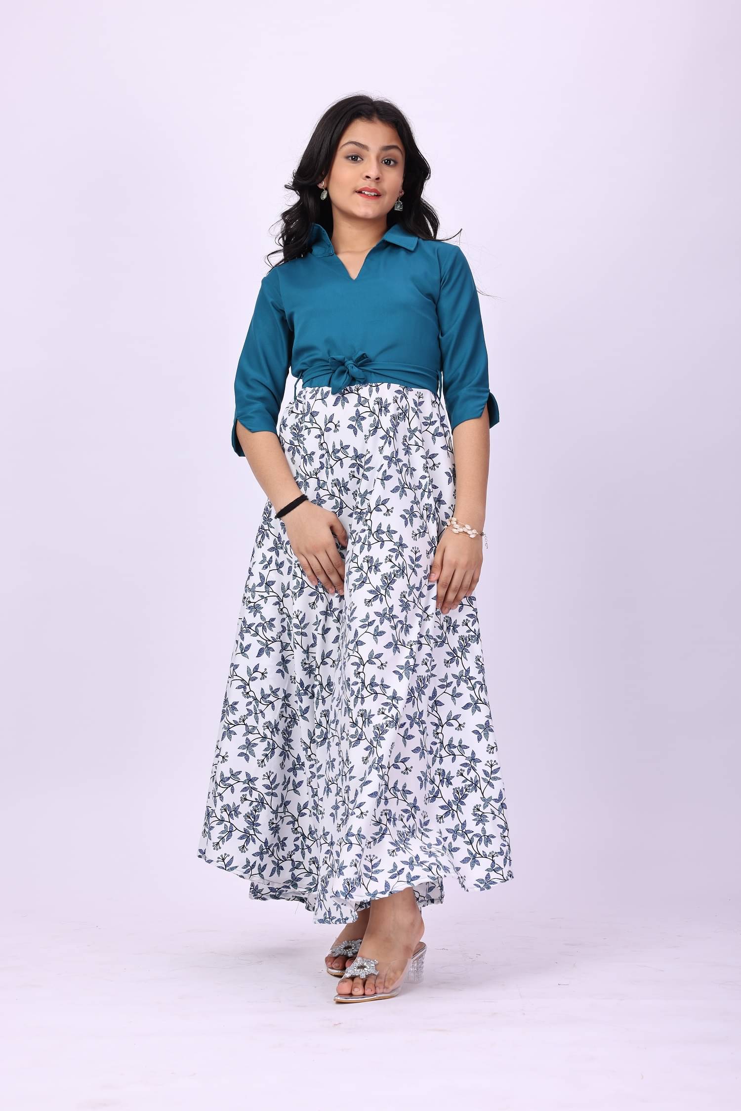     			Aarya Creation Crepe Fit And Flare Dress For Girls ( Pack of 1 , Blue )