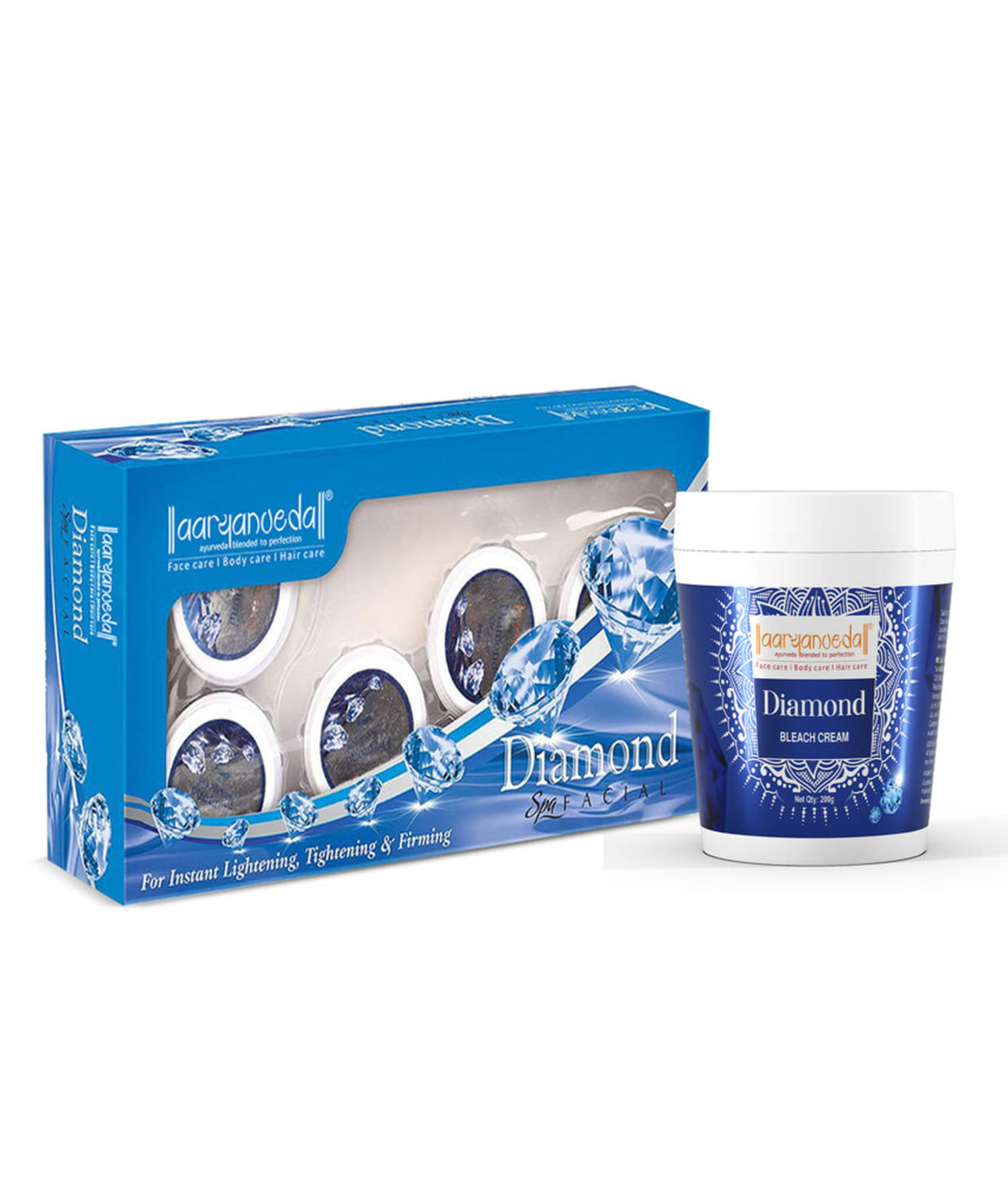 Aaryanveda Diamond Facial Kit (210g) & Diamond Bleach Cream (250g) , Complete Facial Care Combo Aaryanveda Diamond Facial Kit (210g) & Diamond Bleach Cream (250g) , Complete Facial Care Combo
