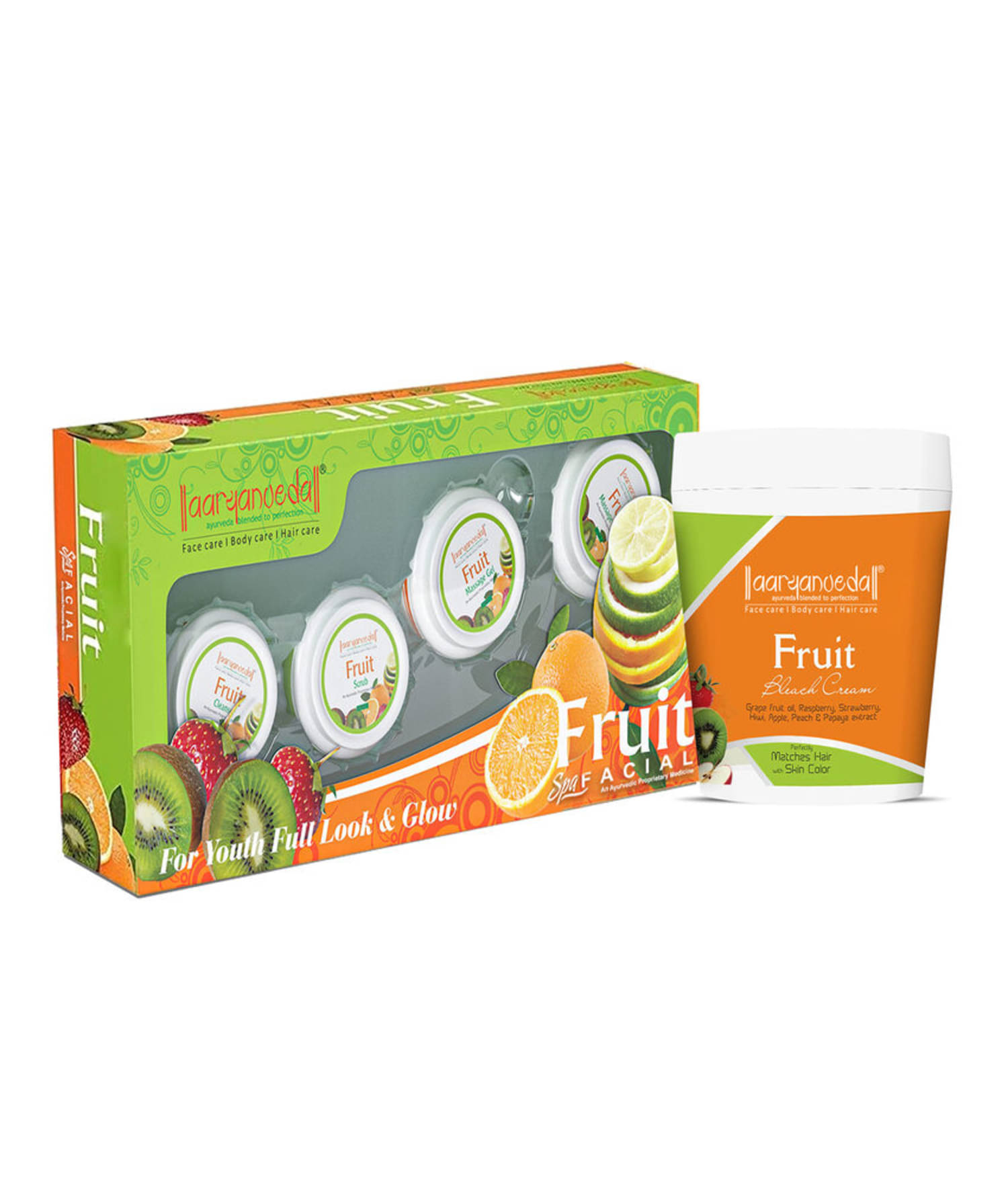 Aaryanveda Fruit Facial Kit (210g) & Fruit Bleach Cream (250g), Nourishing & Brightening Skin Combo Aaryanveda Fruit Facial Kit (210g) & Fruit Bleach Cream (250g), Nourishing & Brightening Skin Combo