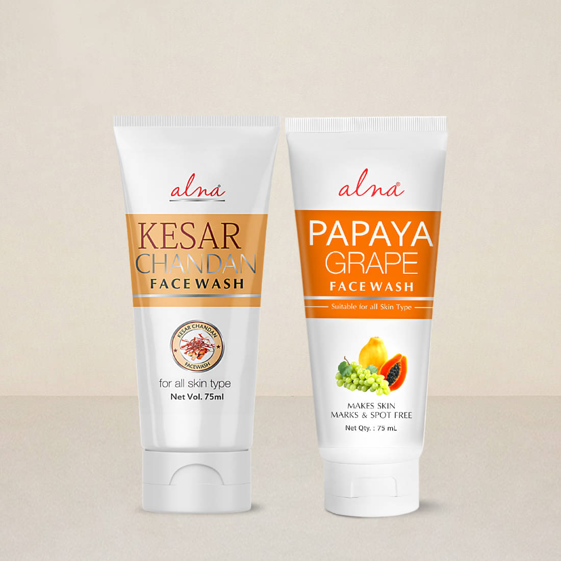     			Alna Kesar Chandan Face Wash with Papaya Grape Face Wash 75ml Each , Pack of 2