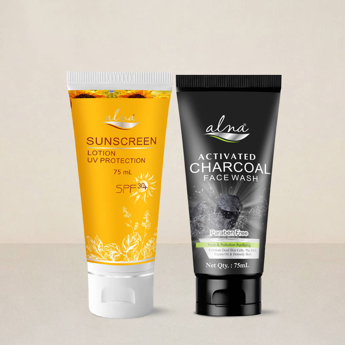 Alna Spf Lotion 30+ with Charcoal Face Wash 75ml Each , Pack of 2