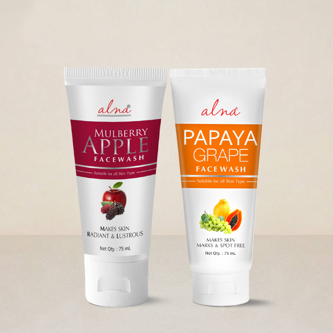     			Alna Mulberry Apple Face Wash with Papaya Grape Face Wash 75ml Each , Pack of 2