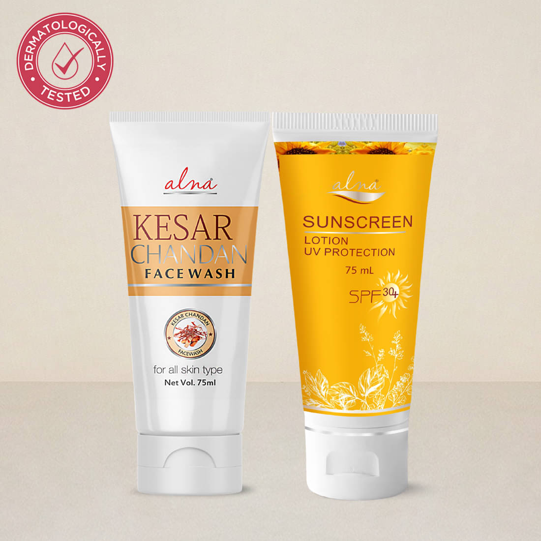     			Alna Kesar Chandan Face Wash with Sunscreen Lotion |UV Protection| SPF 30+ 75ml Each , Pack of 2
