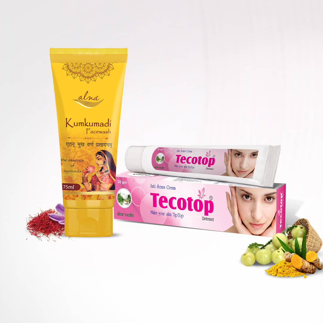     			Alna Kumkumadi Face Wash 75ml with Tecotop Anti Scars Cream 30gm For All Skin Type , Pack of 2