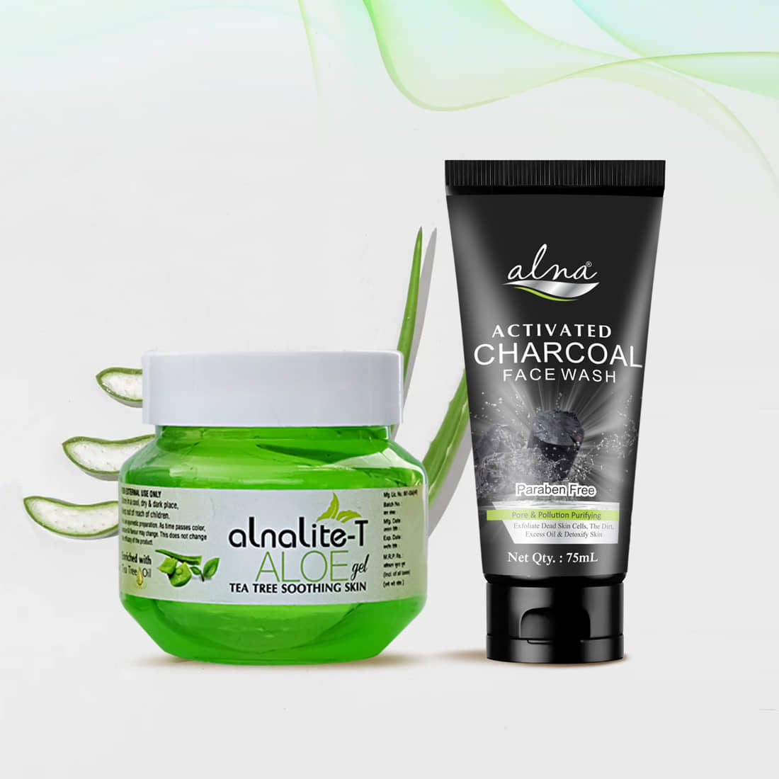 Alna Alnalite-T Aloe Gel 100gm with Charcoal Face Wash 75ml For All Skin Type , Pack of 2
