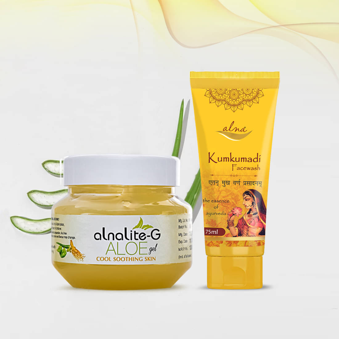     			Alna Alnalite-G Aloe Gel 100gm with Kumkumadi Face Wash 75ml , Pack of 2