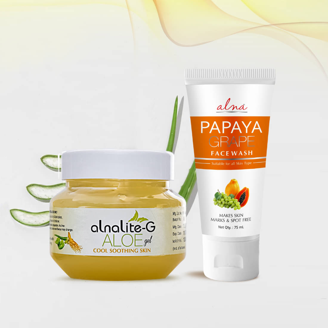     			Alna Alnalite-G Aloe Gel 100gm with Papaya Grape Face Wash 75ml , Pack of 2