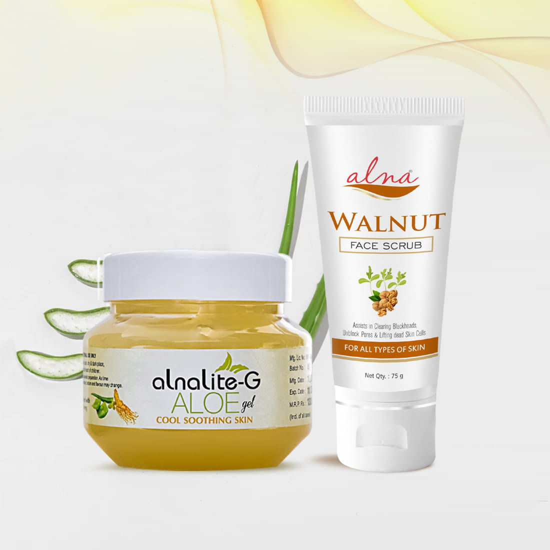     			Alna Alnalite-G Aloe Gel 100gm with Walnut Face Scrub 75gm , Pack of 2
