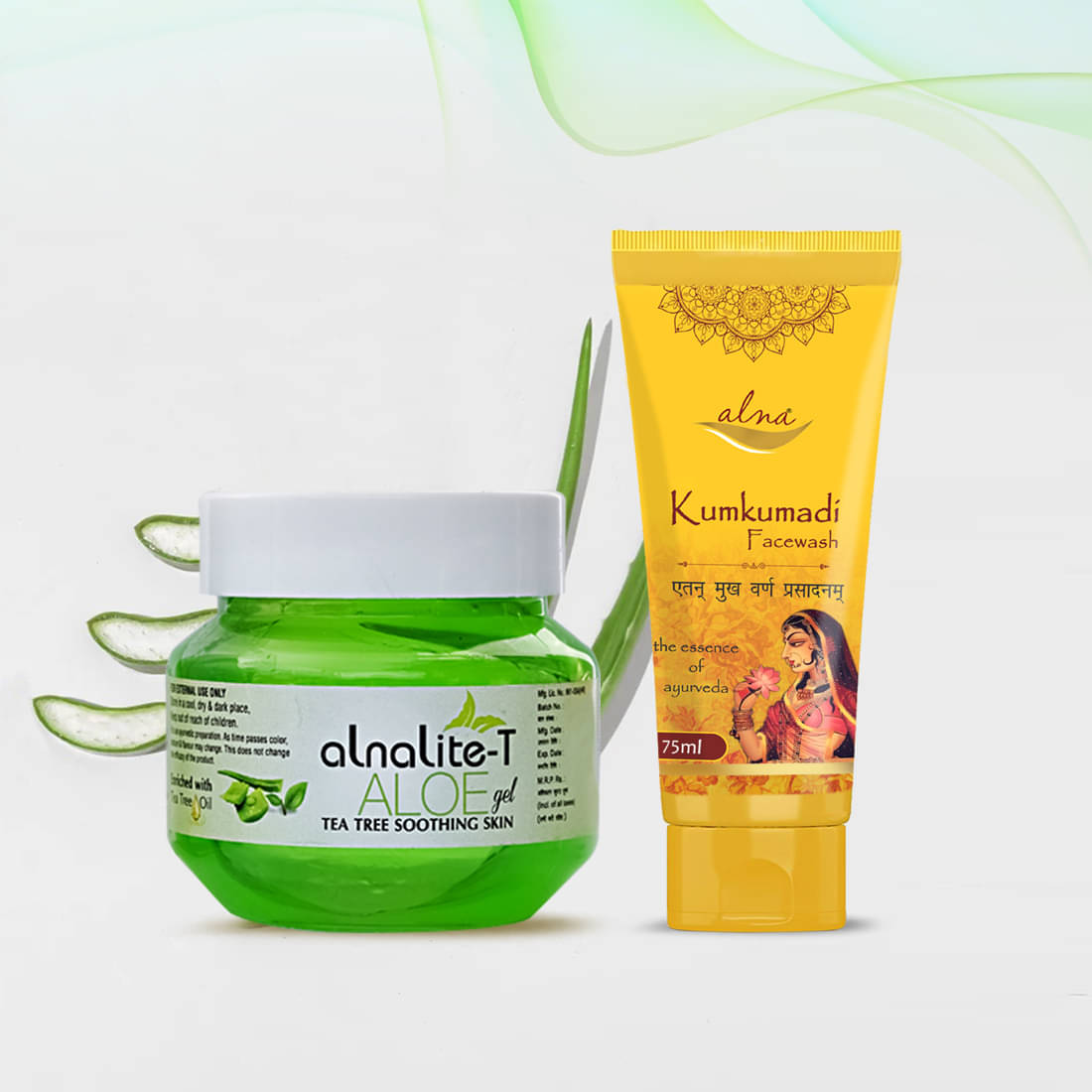     			Alna Alnalite-T Aloe Gel 100gm with Kumkumadi Face Wash 75ml , Pack of 2