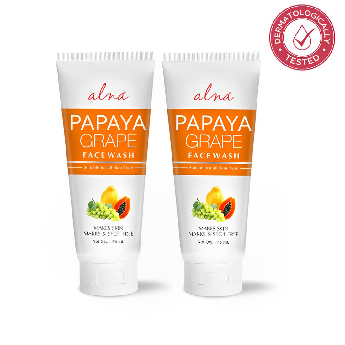 Alna Papaya Grape Face Wash 75ml For All Skin Type , Pack of 2