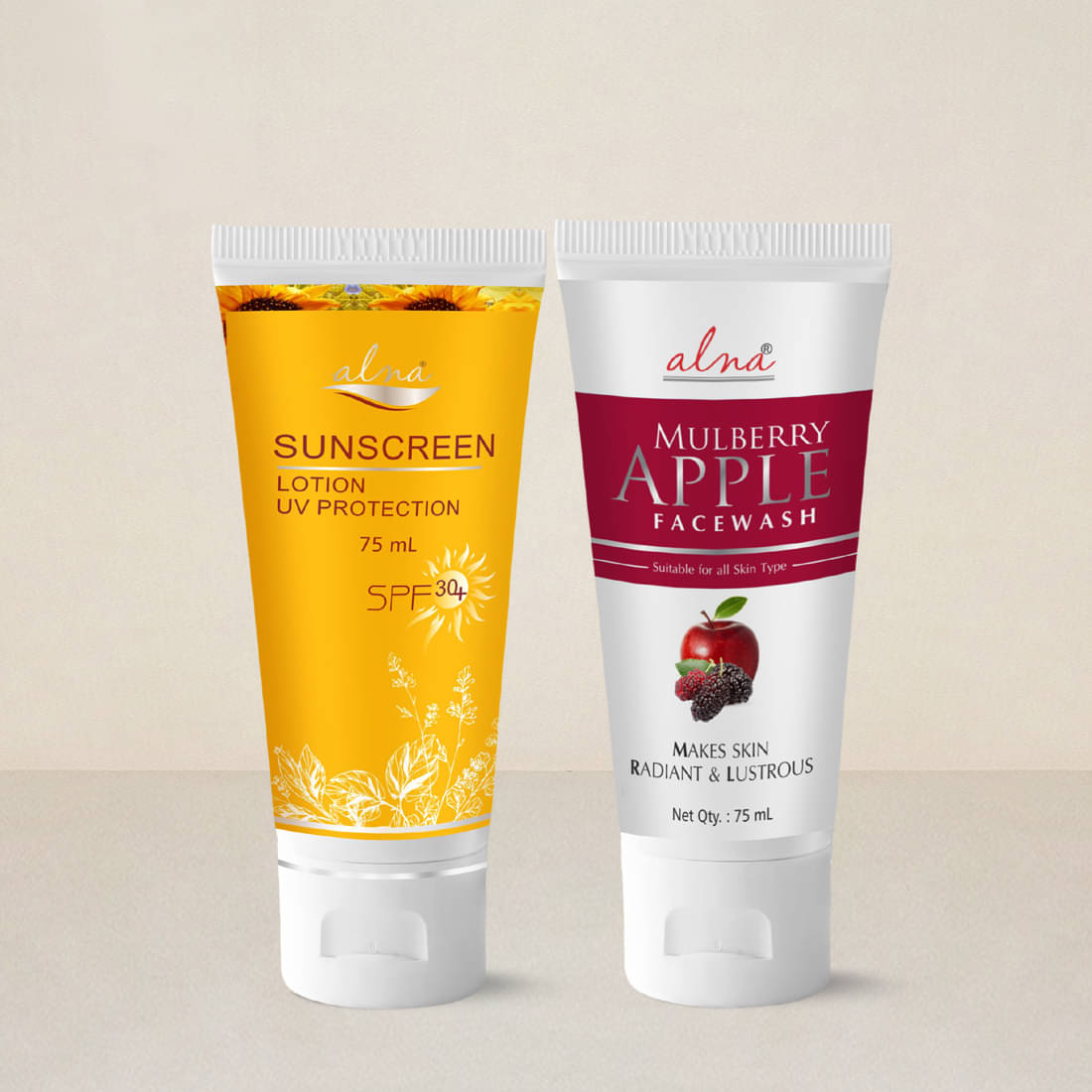     			Alna Sunscreen Lotion SPF 30+ with Mulberry Apple Face Wash 75ml Each , Pack of 2