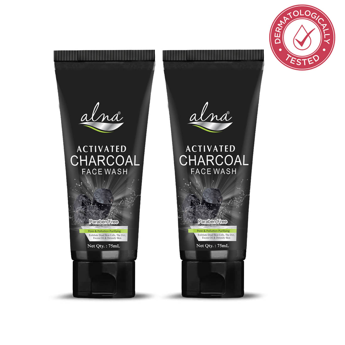     			Alna Charcoal Face Wash 75ml Paraben Free , Pack of 2