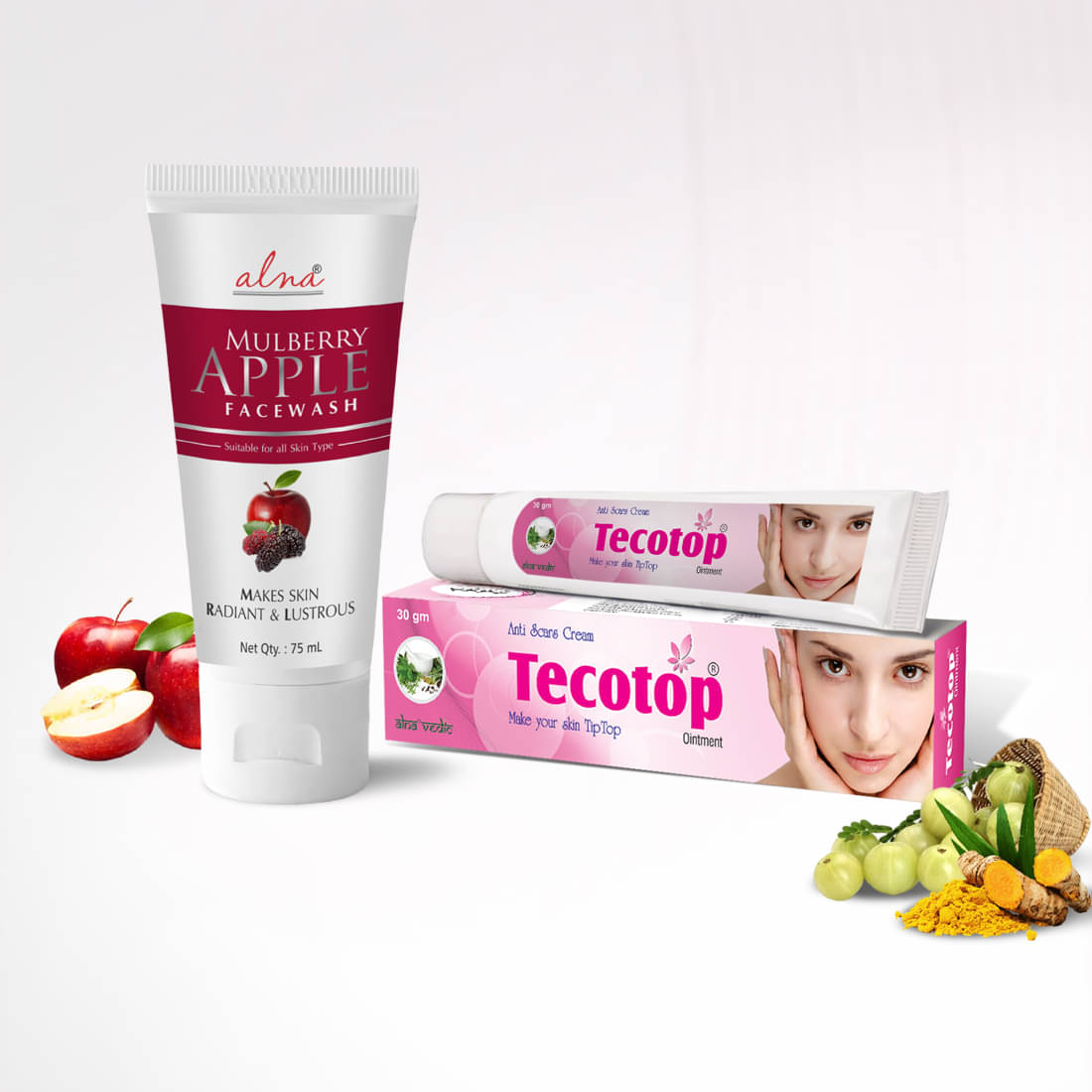     			Alna Mulberry Apple Face Wash 75ml with Tecotop Anti Scars Cream 30gm , Pack of 2