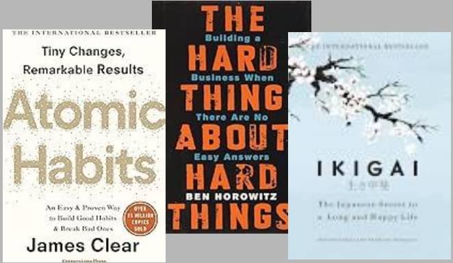     			Atomic Habits + The Hard Thing about Hard Thing + Ikigai
