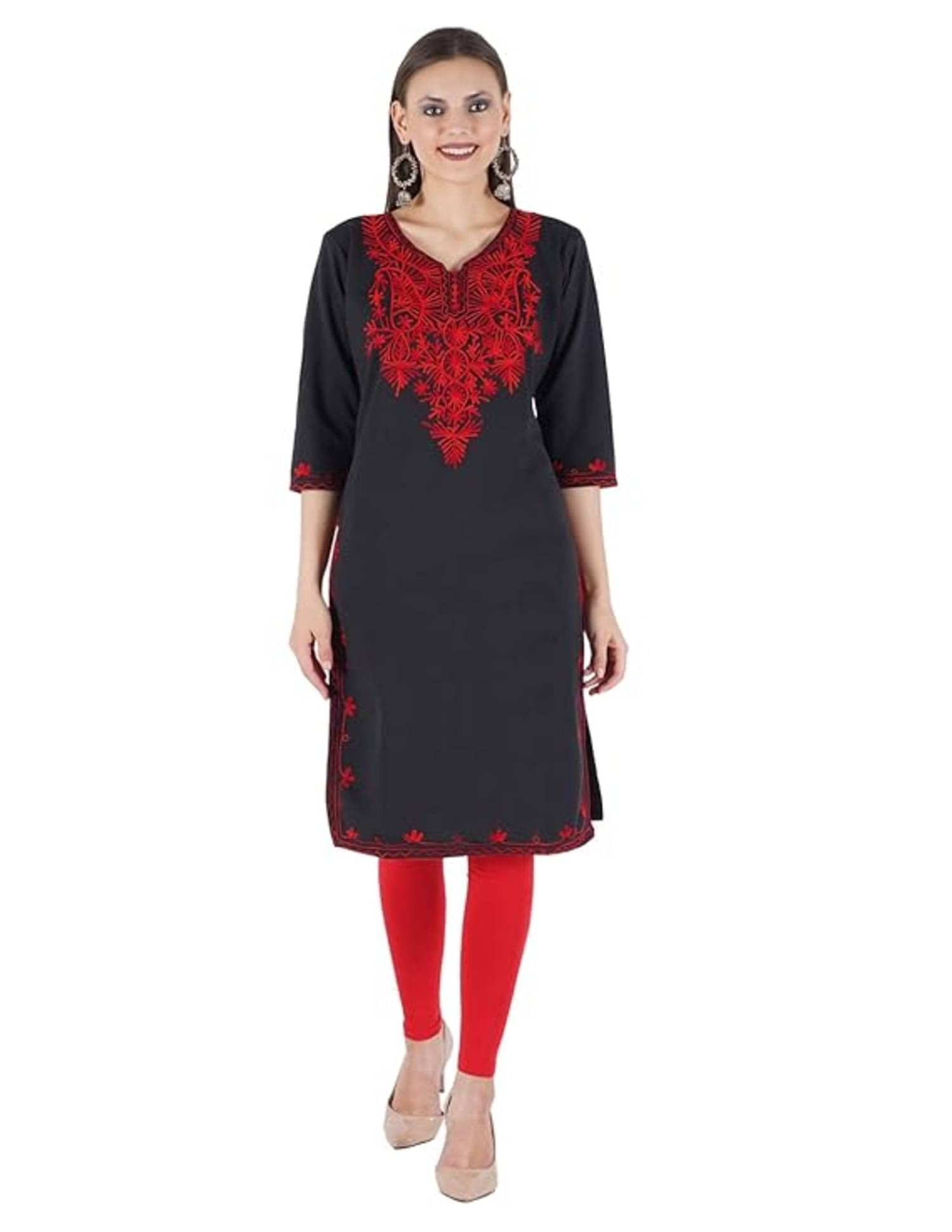     			Aura Glam Woollen Embroidered Straight Women's Kurti - Multicolor2 ( Pack of 1 )