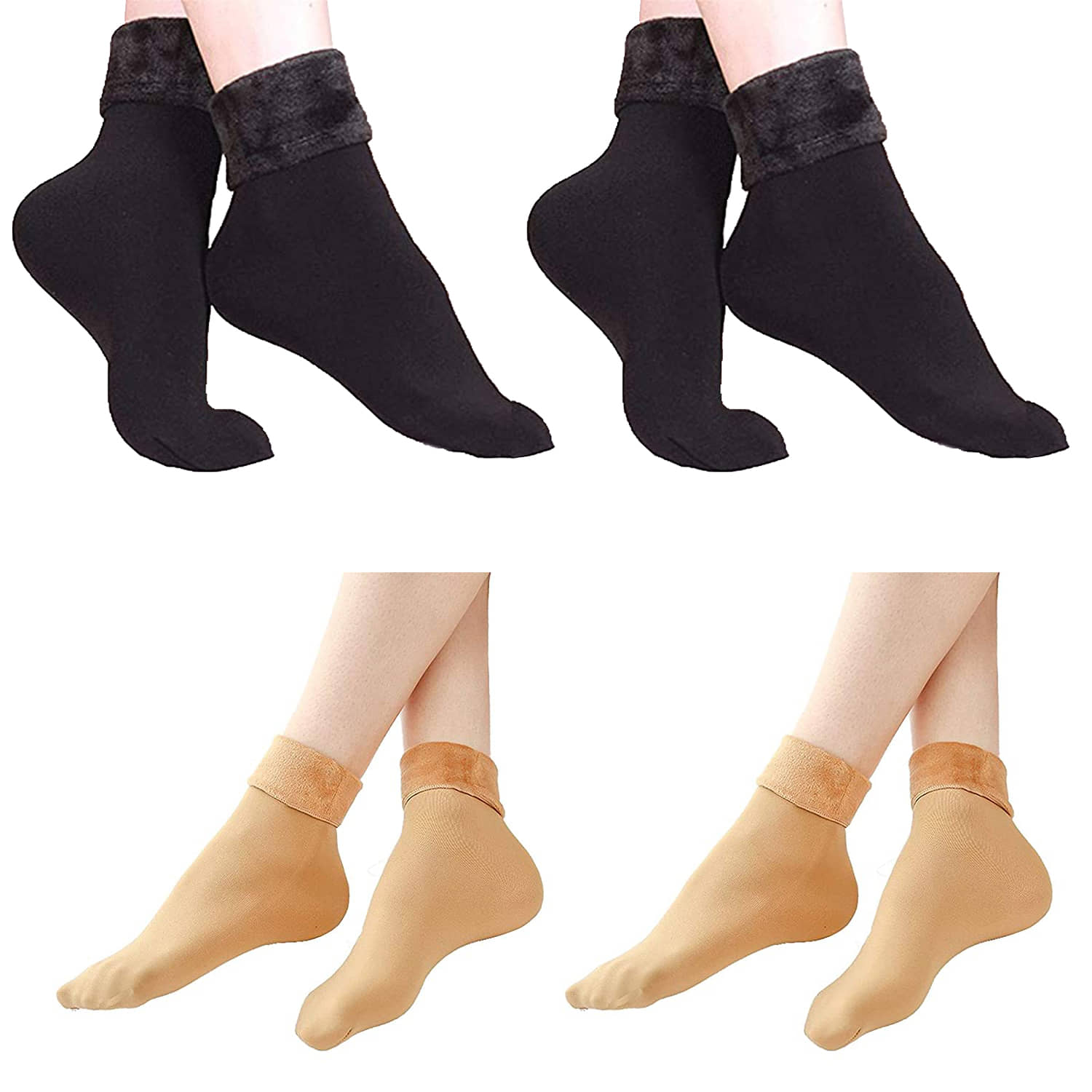 Benicia Pack of 4 Women's Velvet Thumb Socks ( Beige,Black ) - Socks | Buy online on ZillyBuy