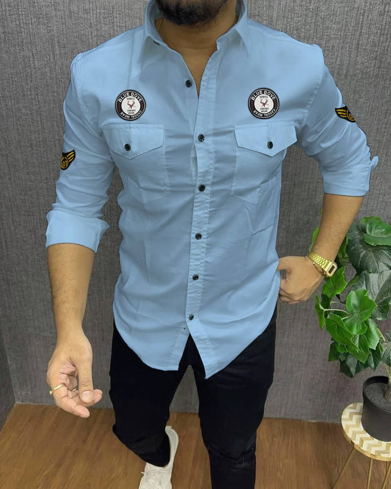     			Blue dove Cotton Blend Regular Fit Solids Full Sleeves Men's Casual Shirt - Light Blue ( Pack of 1 )
