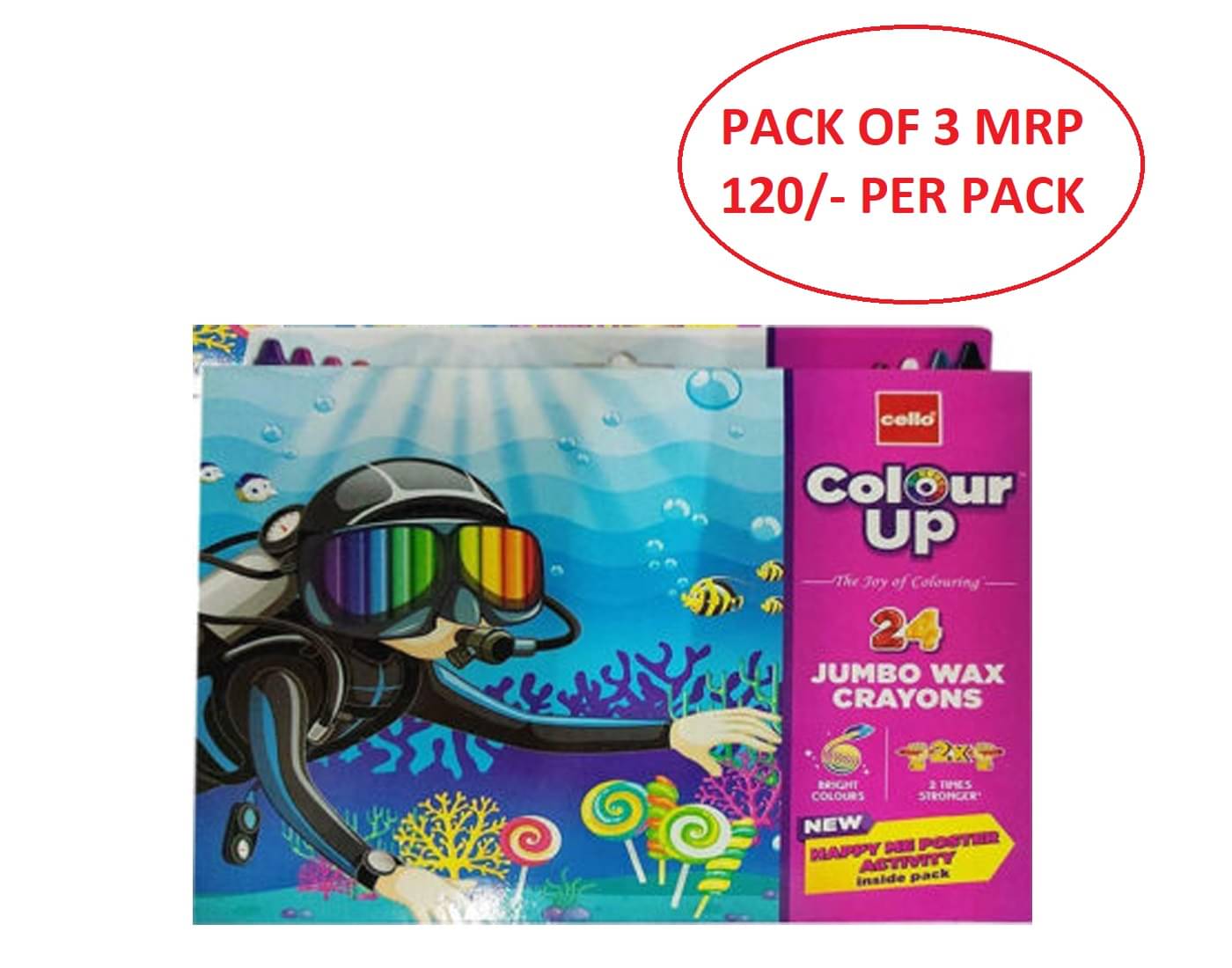     			Cello Jumbo Wax Crayons 24 Shades + Poster Activity (Pack of 3)