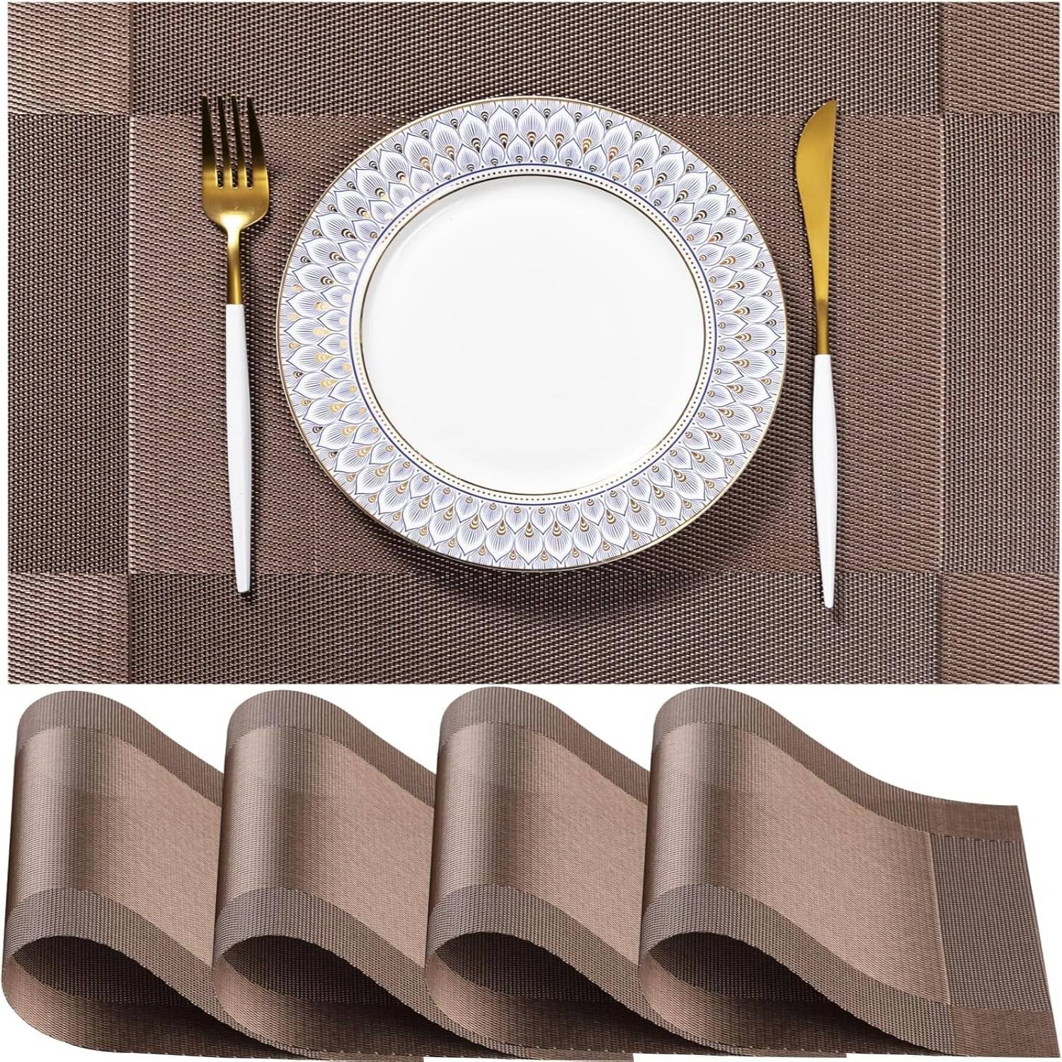     			Crasts PVC Solid Rectangle Table Mats ( 45 cm x 30 cm ) Pack of 4 - Brown