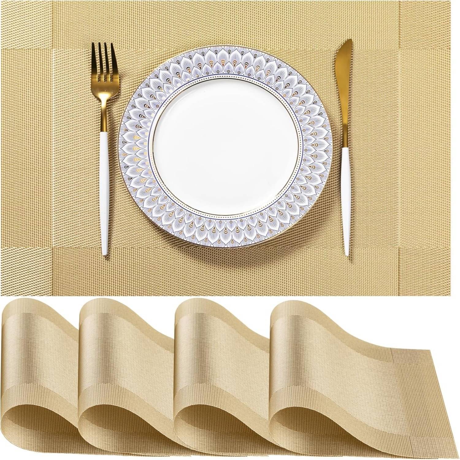 Crasts PVC Solid Rectangle Table Mats ( 45 cm x 30 cm ) Pack of 4 - Gold Crasts PVC Solid Rectangle Table Mats ( 45 cm x 30 cm ) Pack of 4 - Gold