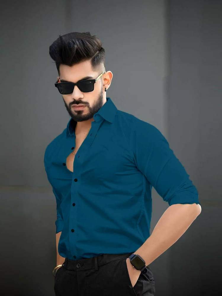     			Eviqe Cotton Blend Regular Fit Solids Full Sleeves Men's Casual Shirt - Blue ( Pack of 1 )