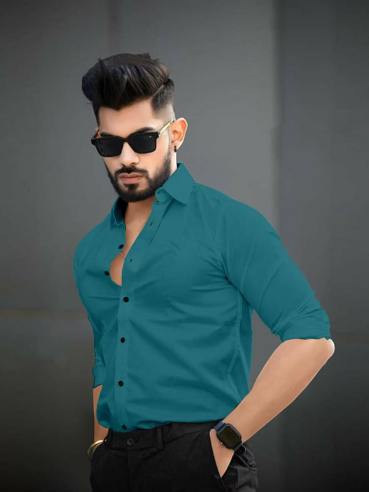     			Eviqe Cotton Blend Regular Fit Solids Full Sleeves Men's Casual Shirt - Teal ( Pack of 1 )