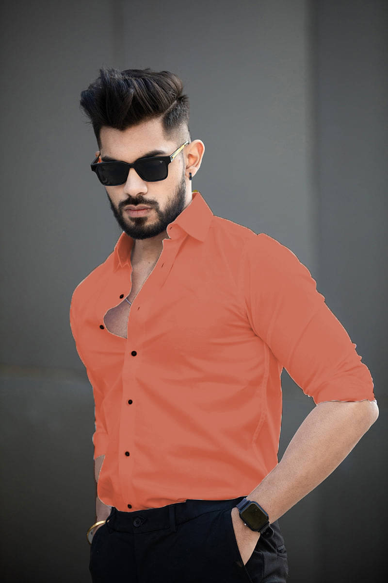     			Eviqe Cotton Blend Regular Fit Solids Full Sleeves Men's Casual Shirt - Orange ( Pack of 1 )