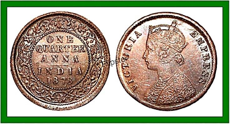     			Extremely Rare 1 Quarter Anna 1878 Victoria, British India old Coin For Collection