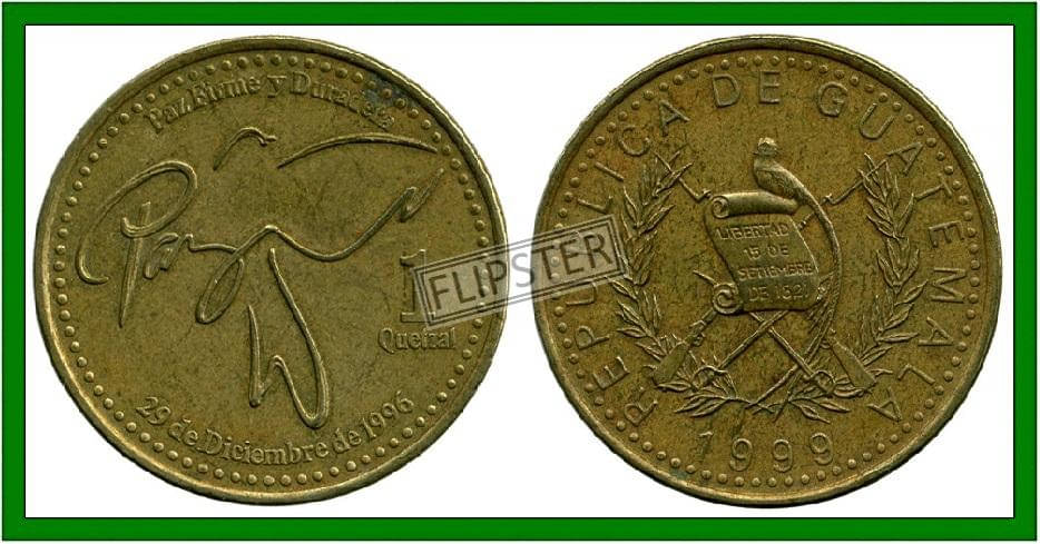     			Extremely Rare 1 Quetzal 1999-2012 Guatemala old Coin For Collection